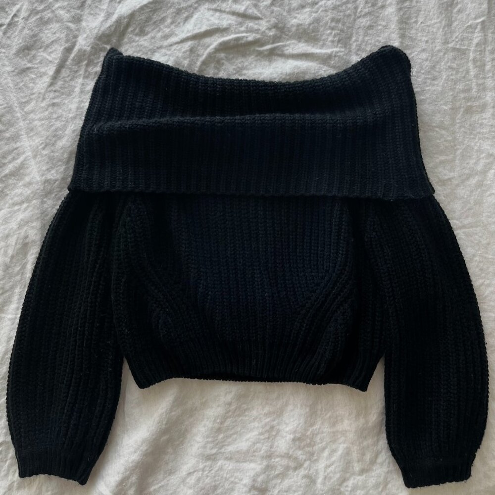 Lulus Off Shoulder Black Knit Sweater - Adjustable Neckline - Extra Small XS